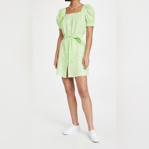Sleeper Brigitte linen mini dress in lime green size small